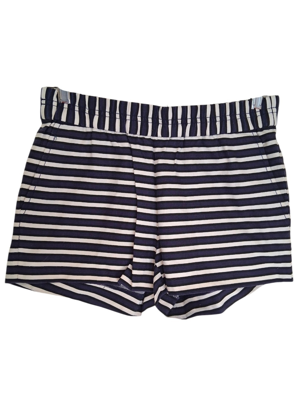 ​J.Crew Striped Linen Cotton Blend Navy White And Black Pull On Shorts Size 00